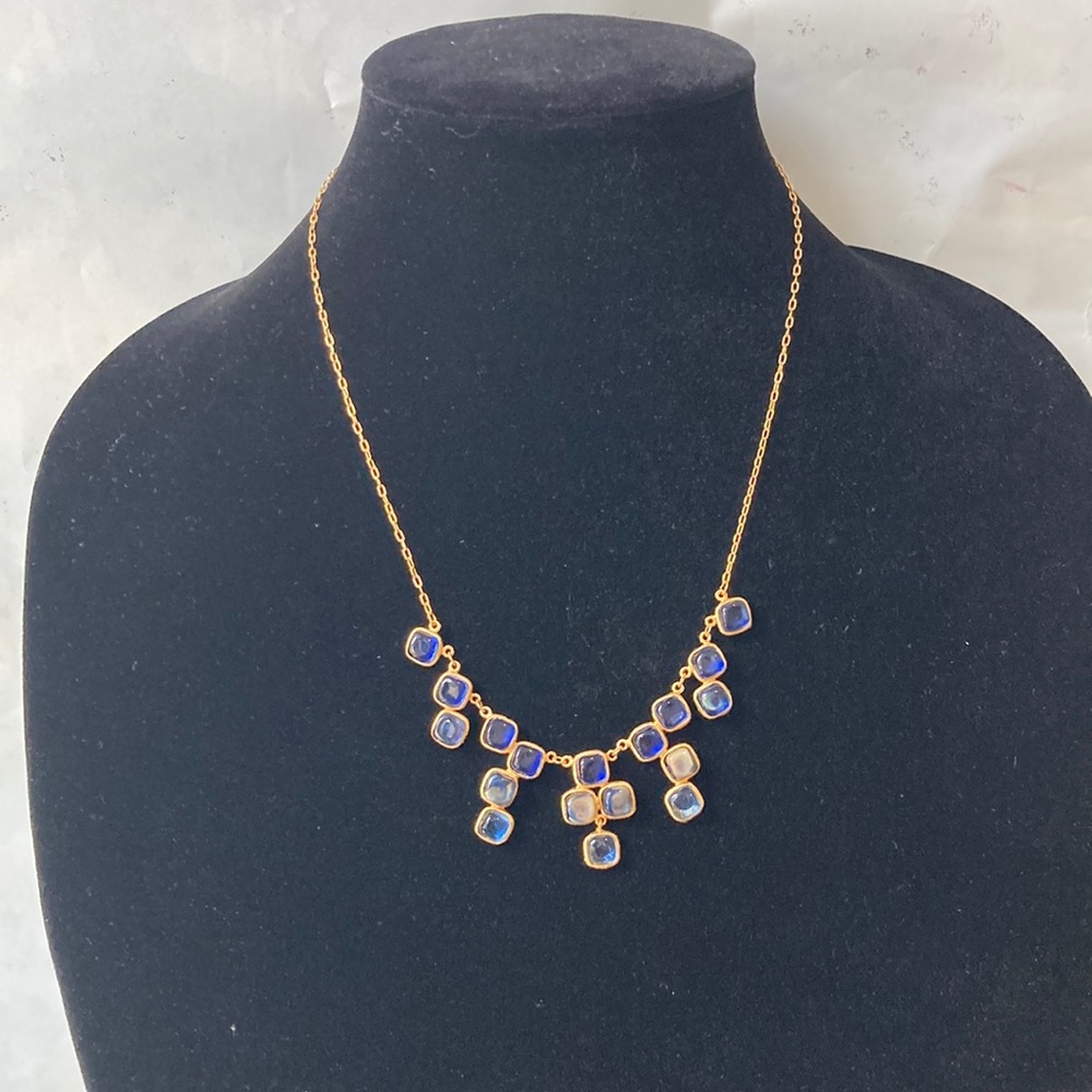 MET Museum Gold plated  necklace with blue mosaic glass 19-17 1/2 EUC